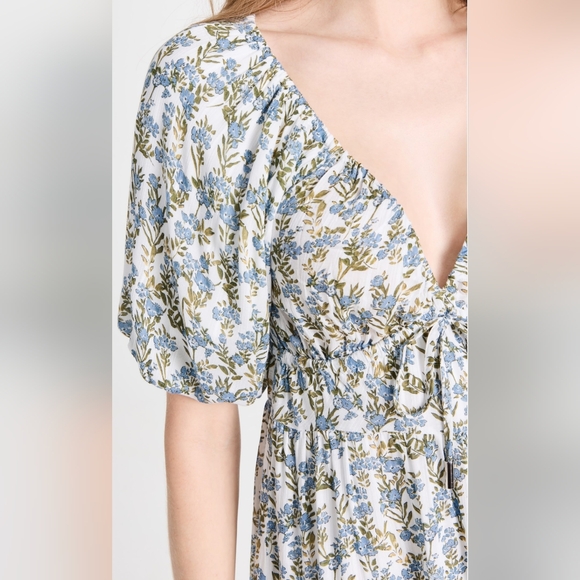 Minkpink Juniper mini dress NEW linen blend puff sleeve flowy floral shopbop - Picture 2 of 10